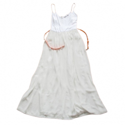Sandro Langes Kleid weiß und elfenbeinfarben orangefarbener Gürtel