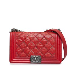Chanel AB Chanel Red Calf Leather Medium Studded Distressed skin Boy Flap Italy