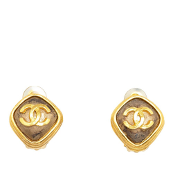 Chanel B Chanel Gold Gold Plated Metal CC Clip on Earrings France