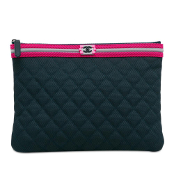 Chanel AB Chanel Blue Navy Nylon Fabric Quilted Fluo Boy O Case Clutch Italy