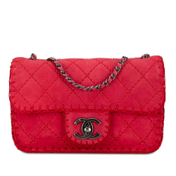 Chanel B Chanel Pink Dark Pink Suede Leather Small Quilted Stitched Single Flap Italy