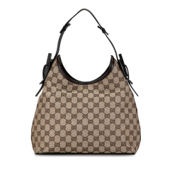 Gucci B Gucci Brown Beige Canvas Fabric GG Shoulder Bag Italy