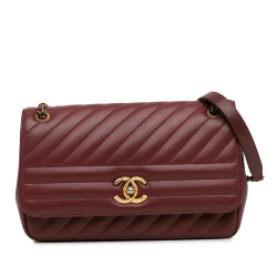 Chanel B Chanel Red Burgundy Goatskin Leather Medium Diagonal Quilted Flap Italy