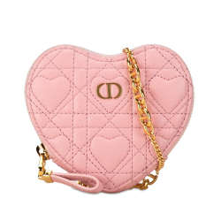 Christian Dior AB Dior Pink Calf Leather Caro Heart Pouch with Chain Italy