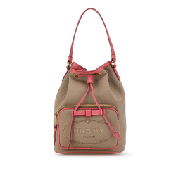 Prada B Prada Brown with Pink Canvas Fabric Canapa Logo Bucket Bag India