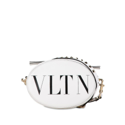 Valentino AB Valentino White Calf Leather skin VLTN Oval Rockstud Crossbody Italy