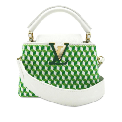 Louis Vuitton AB Louis Vuitton White with Green Calf Leather Embroidered Taurillon Mini Capucines France