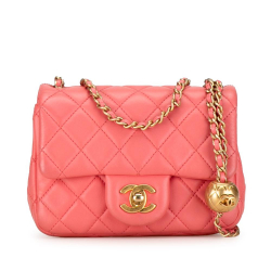 Chanel B Chanel Pink Lambskin Leather Leather Mini Square Classic Lambskin Pearl Crush Flap Italy