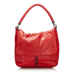 Bottega Veneta AB Bottega Veneta Red Calf Leather Intrecciato Trim Handbag Italy