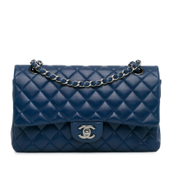 Chanel B Chanel Blue Dark Blue Lambskin Leather Leather Medium Classic Lambskin Double Flap France