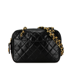Chanel B Chanel Black Lambskin Leather Leather Quilted Lambskin Chain Camera Bag France