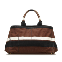Prada B Prada Brown Dark Brown Canvas Fabric Striped Canapa Handbag Italy