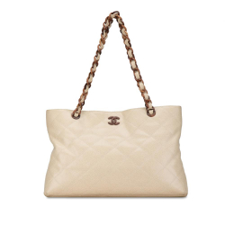 Chanel B Chanel White Pearl Caviar Leather Leather CC Quilted Caviar Wood Chain Tote Italy