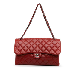 Chanel AB Chanel Red Lambskin Leather Leather Maxi Lambskin 3 Accordion Flap Italy