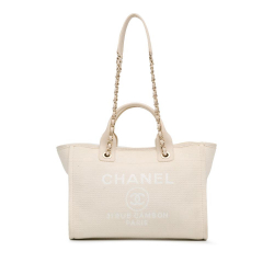 Chanel AB Chanel White Ivory Fiber Fabric Small Mixed s Deauville Tote Italy