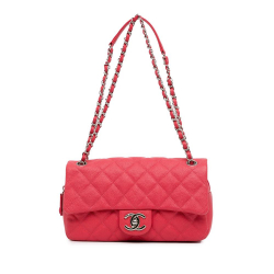 Chanel AB Chanel Pink Hot Pink Caviar Leather Leather Medium Quilted Caviar Easy Flap Italy