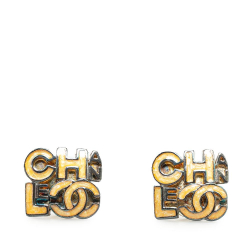 Chanel B Chanel Gold Gold Plated Metal Logo Push Back Earrings France