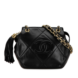 Chanel B Chanel Black Lambskin Leather Leather CC Quilted Lambskin Tassel Crossbody Italy