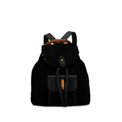 Gucci B Gucci Black Suede Leather Bamboo Backpack Italy