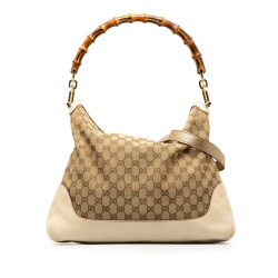 Gucci B Gucci Brown Beige with White Ivory Canvas Fabric Bamboo GG Diana Italy