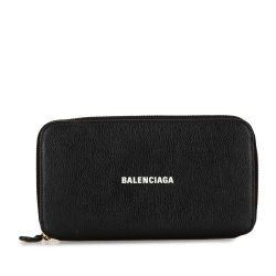 Balenciaga B Balenciaga Black Calf Leather skin Logo Everyday Continental Zip Around Wallet Italy