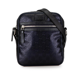 Gucci B Gucci Blue Navy Coated Canvas Fabric GG Imprime Crossbody Bag Italy