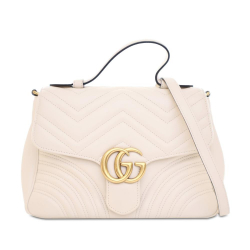Gucci B Gucci White Ivory Calf Leather Small GG Marmont Top Handle Satchel Italy