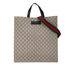 Gucci AB Gucci Brown Beige Coated Canvas Fabric GG Supreme Convertible Soft Tote Italy