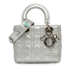 Christian Dior AB Dior Silver Lambskin Leather Leather Small Lambskin Cannage My Lady Dior Lucky Badges Italy