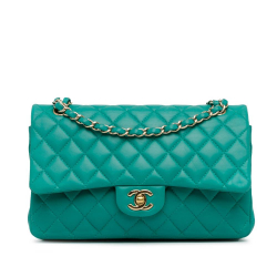 Chanel AB Chanel Blue Turquoise Lambskin Leather Leather Medium Classic Lambskin Double Flap France