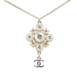 Chanel AB Chanel Silver Brass Metal Palladium Plated CC Crystal Pendant Necklace France