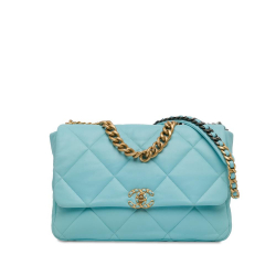 Chanel AB Chanel Blue Light Blue Lambskin Leather Leather Maxi Lambskin 19 Flap Italy