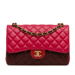 Chanel AB Chanel Red Lambskin Leather Leather Jumbo Classic Tricolor Lambskin Double Flap France