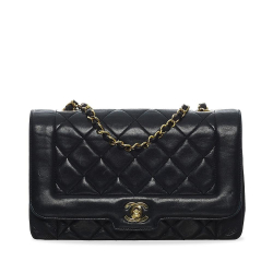 Chanel B Chanel Black Lambskin Leather Leather Medium Diana Flap Crossbody Bag France
