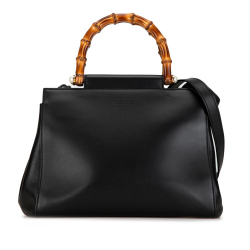 Gucci AB Gucci Black Calf Leather Small Bamboo Nymphaea Italy