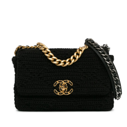 Chanel AB Chanel Black Cotton Fabric Medium Crochet 19 Flap Italy
