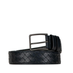 Bottega Veneta B Bottega Veneta Blue Navy Calf Leather Intrecciato Belt Italy