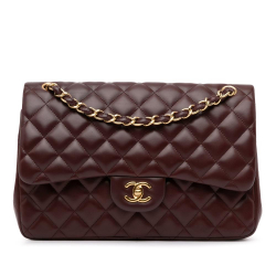 Chanel AB Chanel Red Burgundy Lambskin Leather Leather Jumbo Classic Lambskin Double Flap Italy