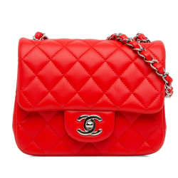 Chanel AB Chanel Red Lambskin Leather Leather Mini Square Classic Lambskin Single Flap Italy