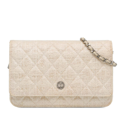 Chanel B Chanel Brown Beige Coated Canvas Fabric CC Coated Tweed Wallet On Chain Italy