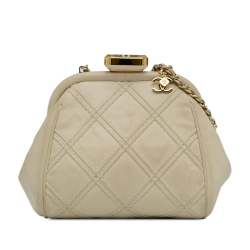Chanel B Chanel White Calf Leather skin Kiss Lock Frame Bag Italy