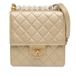 Chanel AB Chanel Gold Lambskin Leather Leather Small Lambskin Chic Pearls Flap Italy