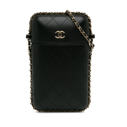Chanel AB Chanel Black Lambskin Leather Leather CC Lambskin Chain Around Phone Holder Italy