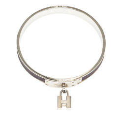 Hermès B Hermès Silver Silver Metal Leather Kelly Cadena Lock Bangle Bracelet France