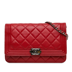 Chanel AB Chanel Red Lambskin Leather Leather Lambskin Boy Wallet On Chain Italy