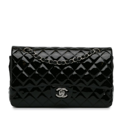 Chanel AB Chanel Black Patent Leather Leather Medium Classic Patent Double Flap France