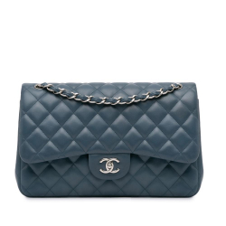 Chanel AB Chanel Blue Lambskin Leather Leather Jumbo Classic Lambskin Double Flap Italy