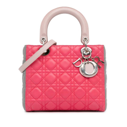Christian Dior B Dior Pink Lambskin Leather Leather Medium Tricolor Lambskin Cannage Lady Dior Italy