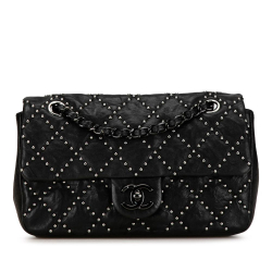 Chanel B Chanel Black Lambskin Leather Leather Washed Lambskin Studded Metal Beauty Flap Italy