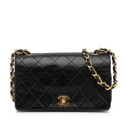 Chanel B Chanel Black Lambskin Leather Leather Mini Quilted Lambskin Full Flap France